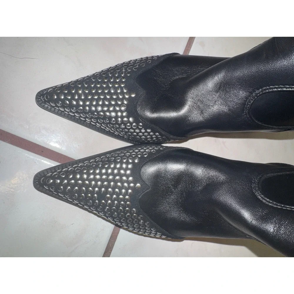 Circus NY by Sam Edelman Studded Ankle Boots‎ Black Leather Pointed Toe Size 6